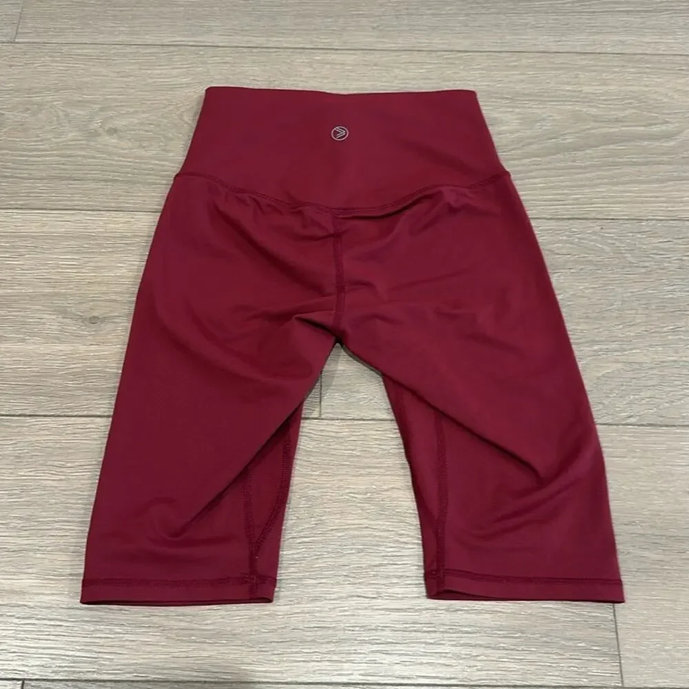 SAVVI Burgundy Wine Red Sienna Mid Rise Active Workout Running Biker Shorts Sz S